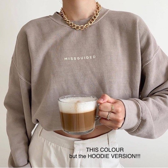 MISSGUIDED hooded sweatshirt in taupe size M - Picture 1 of 3